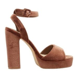 French Connection Taryn Platform block heel Sandal in mauve Pink Velvet Size 8